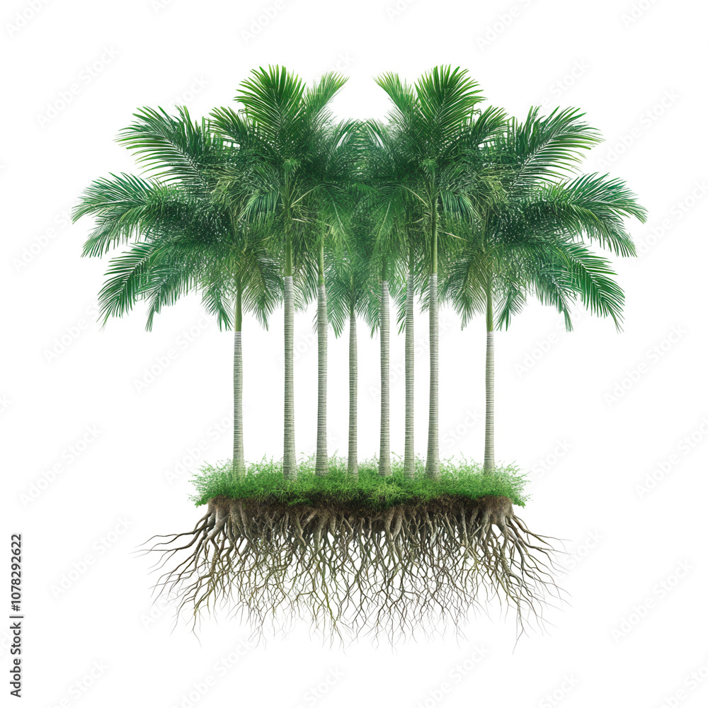 Poster a palm tree with its roots visible on a white background. transparent background
