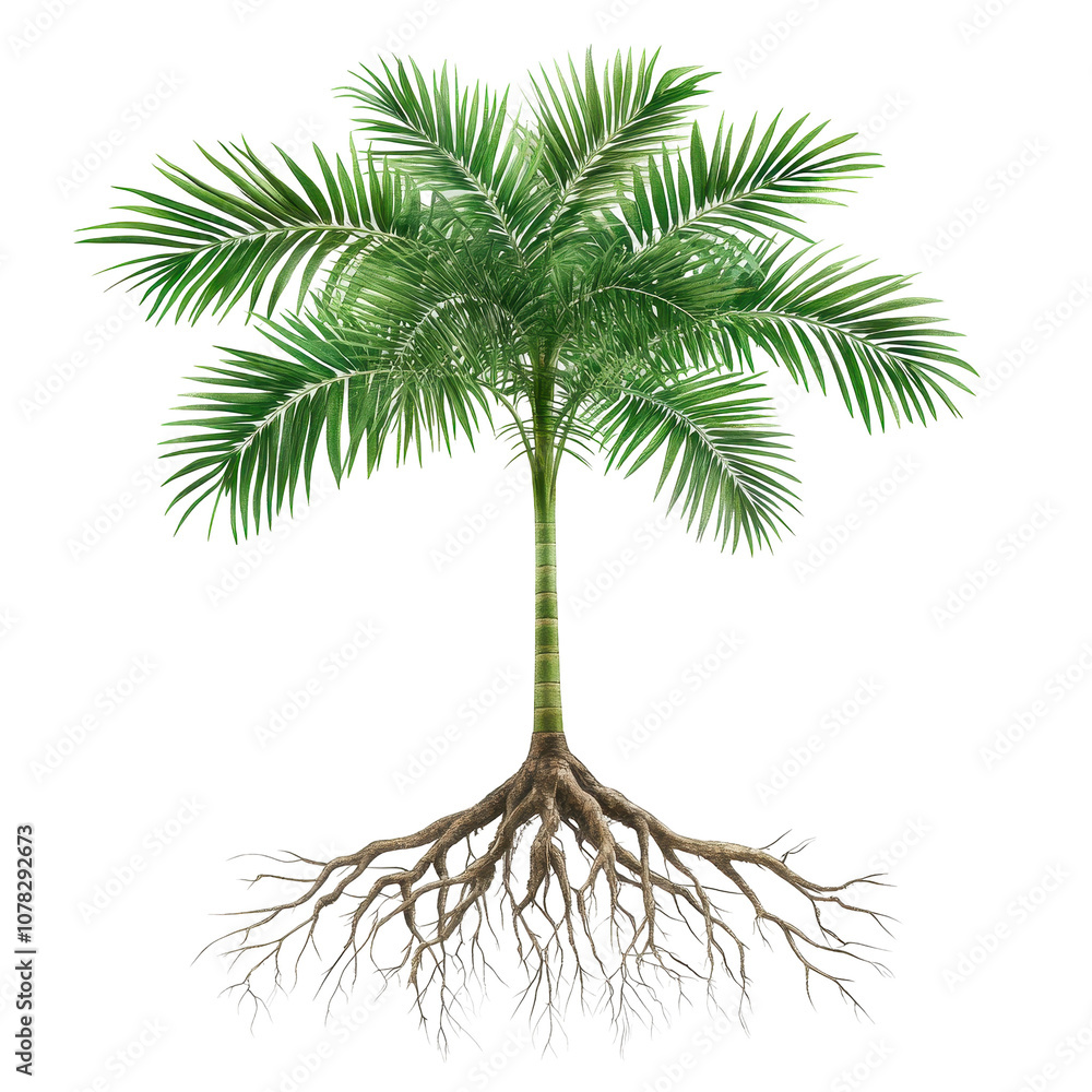 Poster a palm tree with a large root system. transparent background