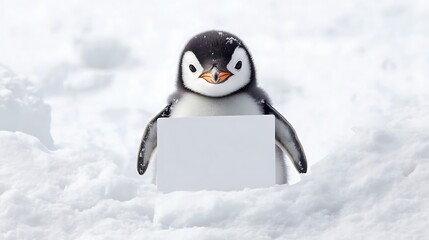 Cute Penguin Holding Blank Sign