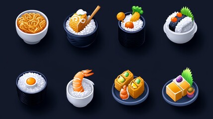 Delicious Japanese Cuisine Sushi Ramen Rice Bowls Seafood