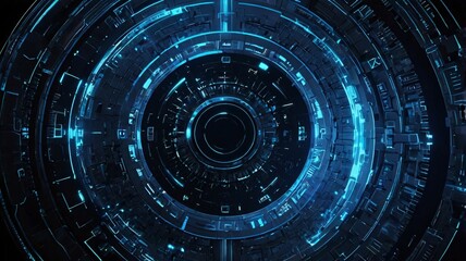 Obraz premium Glowing Blue Neon HUD Display with Intricate Geometric Patterns, Cyberpunk Aesthetic, and Alien Technology against a Dark Starry Background V6