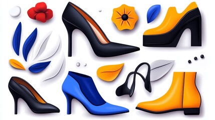 Obraz premium Stylish Autumn Footwear Collection Trendy Heels Boots Accessories