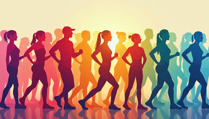 Colorful Silhouette Runners - A Vibrant Fitness Scene