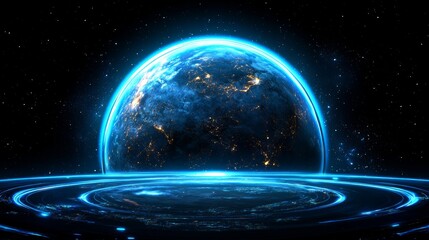 Futuristic Earth Globe Global Network Digital World Space Technology Background