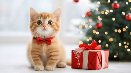 cat with christmas gift