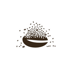The coffee bean disintegrates into coffee beans. The effect of destruction. Dispersion
