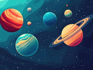 A vibrant illustration of colorful planets in space, showcasing a cosmic scene.
