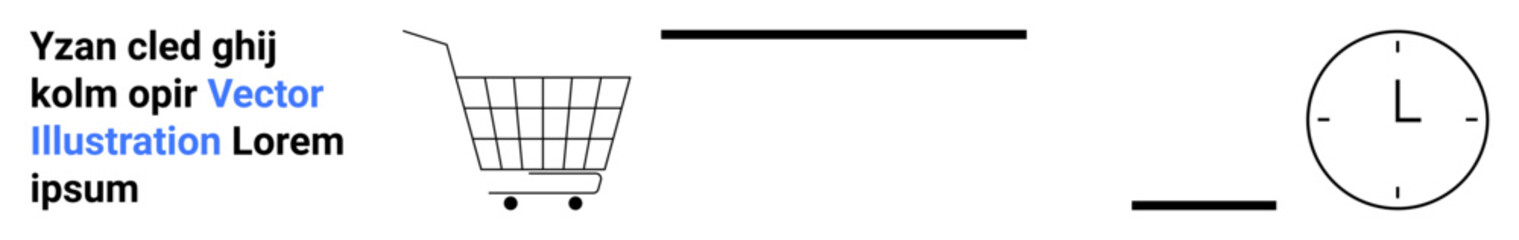 Obraz premium Shopping cart, horizontal lines, and clock symbolizing online shopping, speed, and efficiency. Ideal for e-commerce platforms, delivery services, online retailers, shopping apps, fast shipping