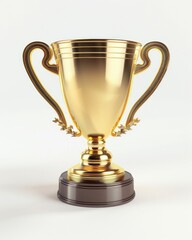 Cup Trophy. Gold 3D Rendering of First Place Trophy Cup for Winner