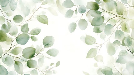 Watercolor Green Leaves Border
