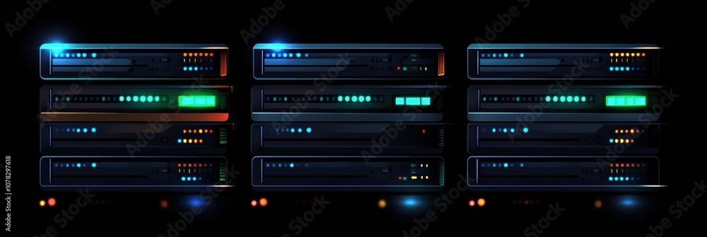 Fototapete a series of server racks display blinking lights, indicating ongoing data processing and network act