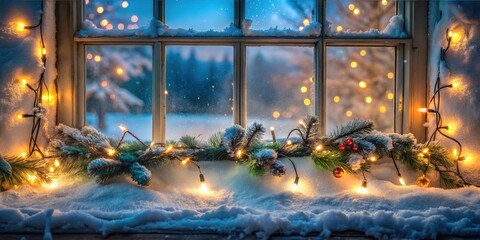 Decorated Snow Window Scene in a Festive Christmas Atmosphere with Warm Winter Cheer and Holiday Magic