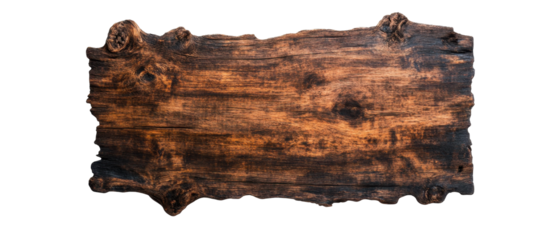A wooden sign with a rough texture and a natural grain. transparent background