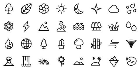 nature outline icon set