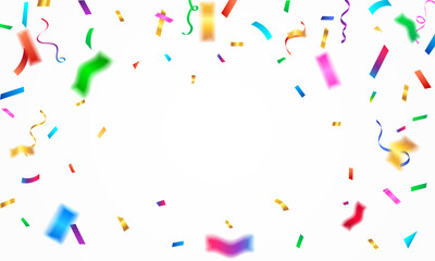 Colorful confetti border frame repeat pattern. Holiday poster concept. Shiny carnival confetti decoration.