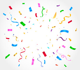 Confetti explosion on transparent background. Shiny Colorful confetti isolated. Defocused elements. Holiday banner background.