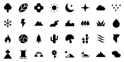 nature solid icon set