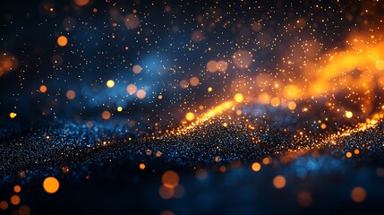 Fototapeta premium Blue background with golden bokeh lights and glitters, Abstract background bokeh blur
