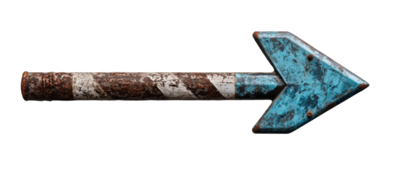 A rusty arrow pointing to the right. transparent background