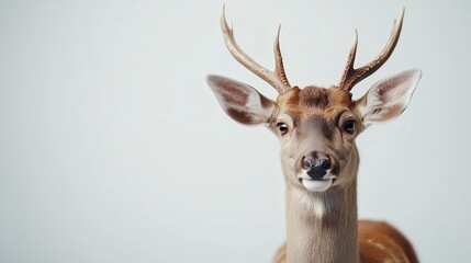 Obraz premium Detailed front view of a stag with finely illustrated antlers against a white backdrop, perfect for bold nature-inspired designs.