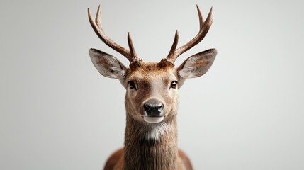 Detailed front view of a stag with finely illustrated antlers against a white backdrop, perfect for bold nature-inspired designs.