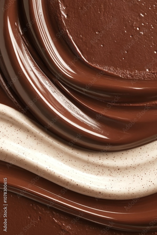 Poster sensational chocolate. delicious chocolate and cocoa waves in abstract macro background.