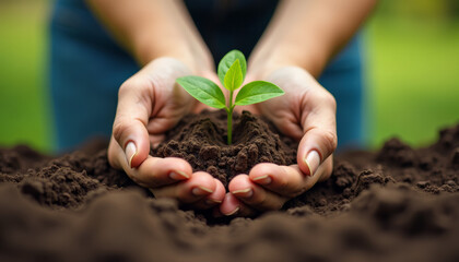 Hands nurturing a young plant, symbolizing growth and hope.
