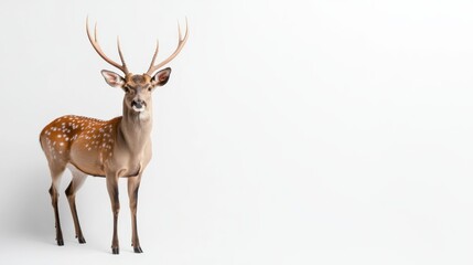 Fototapeta premium Centered stag illustration with expansive antlers, set on a white background, showcasing elegance and strength in a minimal, nature-themed design