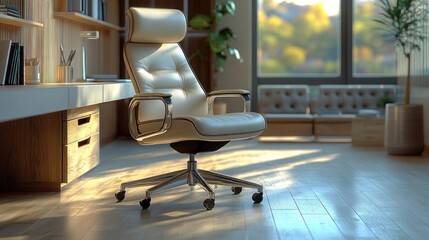 Obraz premium Modern office space featuring a stylish ergonomic chair.