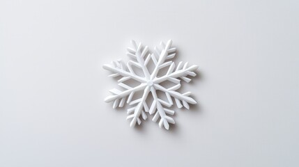 Delicate snowflake close-up on a bright white background, capturing the intricate patterns and symmetry of winters natural beauty.