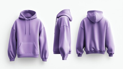 Purple hoodie mockup on white background.