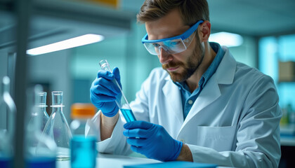 Fototapeta premium Focused Scientist Conducting a Lab Experiment
