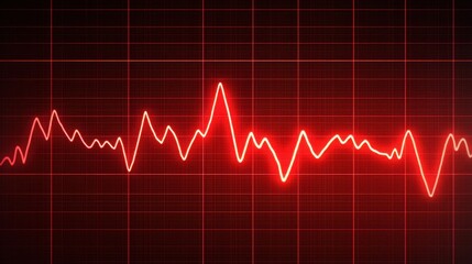 A digital visualization of a fluctuating red waveform, representing data patterns or sound waves, set against a grid background.