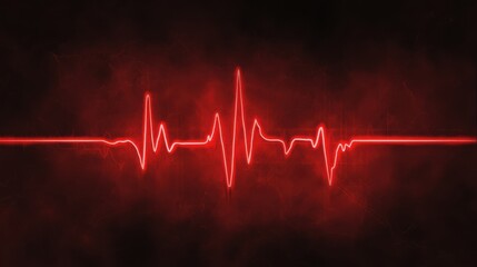 Red heartbeat waveform on a dark background, representing life, health, and vitality.