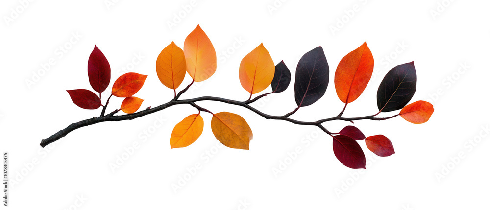 Canvas Prints A branch with leaves of different colors, including red, orange, and yellow. transparent background