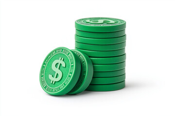 savings account icon, plasticine 3D model, with green currency symbols, isolated on white background