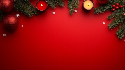 Red background with a red and white Christmas tree. The tree has a red and white ornament on it