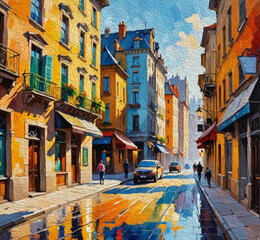 Fototapeta premium City Architecture. Oil painting. Printable pattern for wall decorations