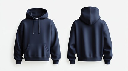 Navy blue hoodie mockup, front and back.