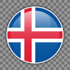 Shiny round Icelandic flag on checkered background. Icon for mobile apps, UI or web design