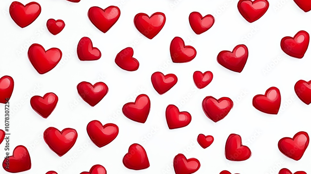 Poster close up of many red hearts on a white background. the hearts are arranged in a pattern, with some o