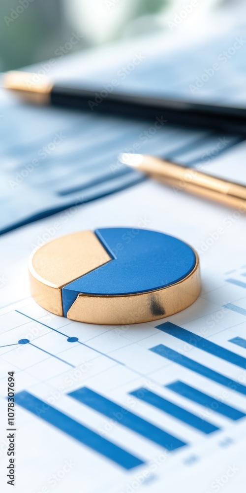 Poster a close-up of a business chart, featuring a pie chart and bar graph, symbolizing data analysis and f
