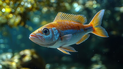A vibrant underwater image of a fish swimming gracefully.