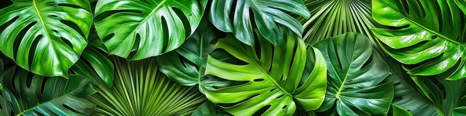 Fototapeta premium Tropical leaves background. Selective focus