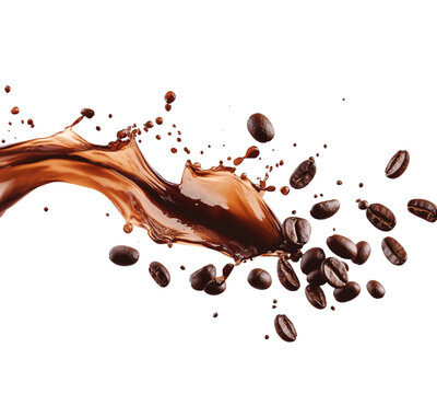Coffee splash with coffee beans isolated 
