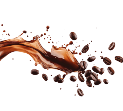 Coffee splash with coffee beans isolated 
