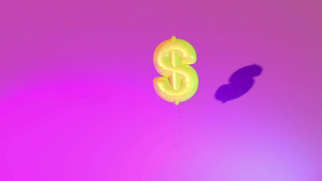 Dollar balloon animation changing form and levitating due the market volatility. Render animation of a 3D Dollar symbol made of helium balloon, levitating up and down due the volatility market