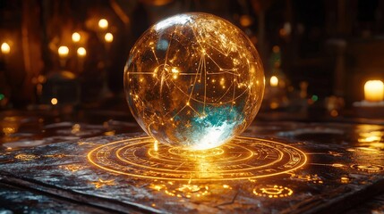 Fototapeta premium Mystical crystal ball on glowing runes