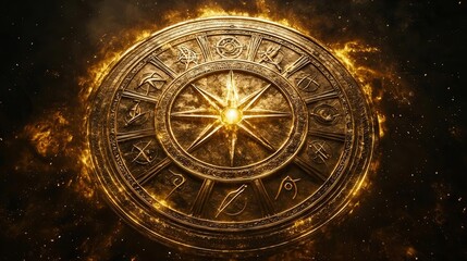 Obraz premium Golden circular design with glowing center