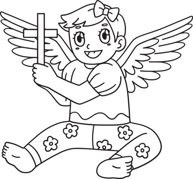 angel holding cross black and white clip art preview